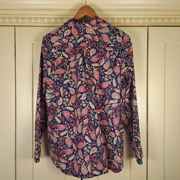 Talbots Women's Blue Pink Paisley Button Front Cotton Shirt Blouse Sz XL - Picture 3 of 10